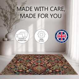 Dark Red Teal Ornate Floral Rug Non-Slip Soft Area Carpet Bedroom Living Room Hallway Mat Decor - Made in UK - thumbnail 2