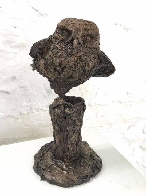 Owl Sculpture - Dodgy Landing Bronze Resin By Christine Baxter - image 1