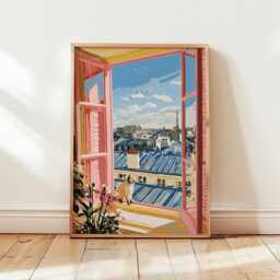 Paris Window View Poster, Cat Print, Cityscape Wall Art - thumbnail 4