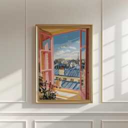 Paris Window View Poster, Cat Print, Cityscape Wall Art - thumbnail 3