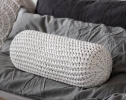Chunky Knit Neck Roll Pillow Ecru Knitted Bolster Cushion