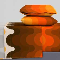 Retro Abstract Sheets - Golden Orange 1970S By Circa78Designs Vintage Seventies Bold Waves Cotton Sateen Sheet Set Bedding Spoonflower