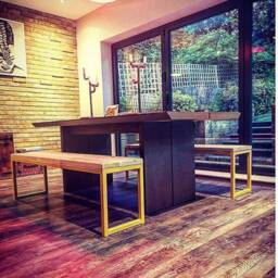 Scaffold Board Bench With Industrial Steel Frame/Bistro Cafe Bar Dinning Table - thumbnail 2