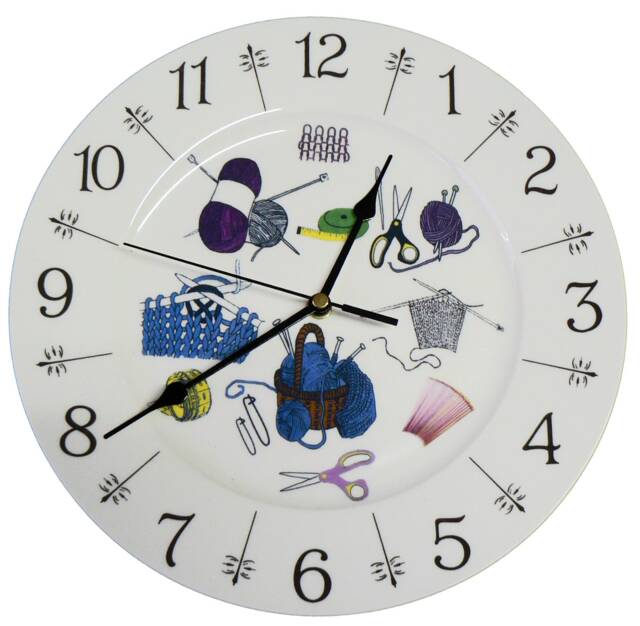 Knitting Wall Clock. Large Ceramic Clock With Knitting Design