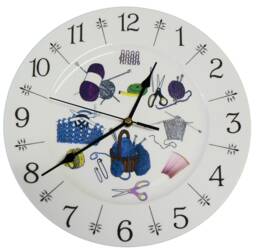 Knitting Wall Clock. Large Ceramic Clock With Knitting Design