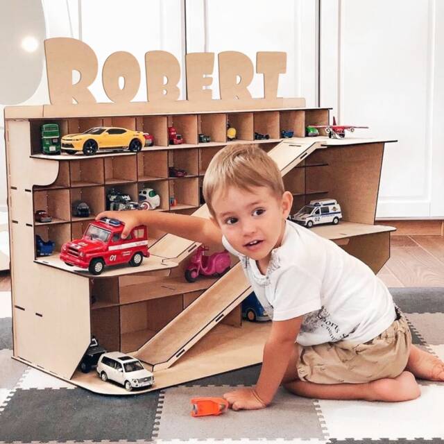 Toddler Boy Birthday Gift Toy Montessori Custom Name Personalised Car Storage Garage Track Ramp Waldorf Play House 2 6 5 4 3 Year Old - image 1