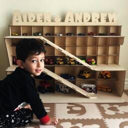 Toddler Boy Birthday Gift Toy Montessori Custom Name Personalised Car Storage Garage Track Ramp Waldorf Play House 2 6 5 4 3 Year Old - thumbnail 3