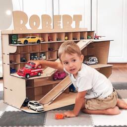 Toddler Boy Birthday Gift Toy Montessori Custom Name Personalised Car Storage Garage Track Ramp Waldorf Play House 2 6 5 4 3 Year Old - thumbnail 1