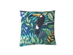 Double Sided Rainforest Animals Linen Throw Pillow Cover Lagoon Teal Toucan - thumbnail 1
