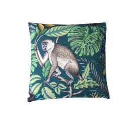 Double Sided Rainforest Animals Linen Throw Pillow Cover Lagoon Teal Toucan - thumbnail 2