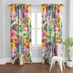 Watercolor Floral Curtain Panel - Botanical Spring Nursery Roses Foliage Custom Autumn Blooms Giant Bright By Theartwerks - thumbnail 2