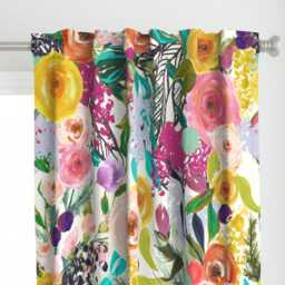 Watercolor Floral Curtain Panel - Botanical Spring Nursery Roses Foliage Custom Autumn Blooms Giant Bright By Theartwerks - thumbnail 1