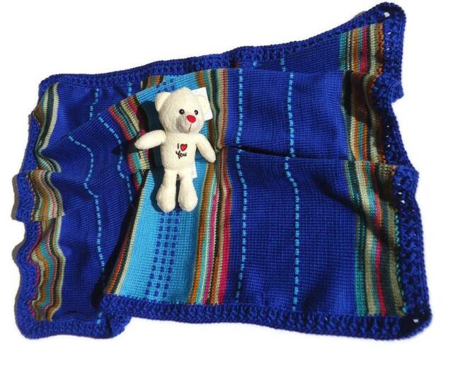 Blue Baby Knit Blanket Gift, Crochet Kids Blanket, Baby Plaid Pram Blanket Car Gift Shower
