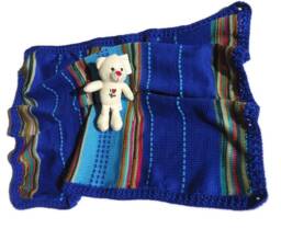 Blue Baby Knit Blanket Gift, Crochet Kids Blanket, Baby Plaid Pram Blanket Car Gift Shower - thumbnail 1