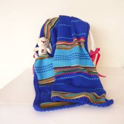 Blue Baby Knit Blanket Gift, Crochet Kids Blanket, Baby Plaid Pram Blanket Car Gift Shower - thumbnail 4