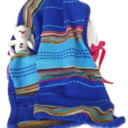 Blue Baby Knit Blanket Gift, Crochet Kids Blanket, Baby Plaid Pram Blanket Car Gift Shower - thumbnail 2