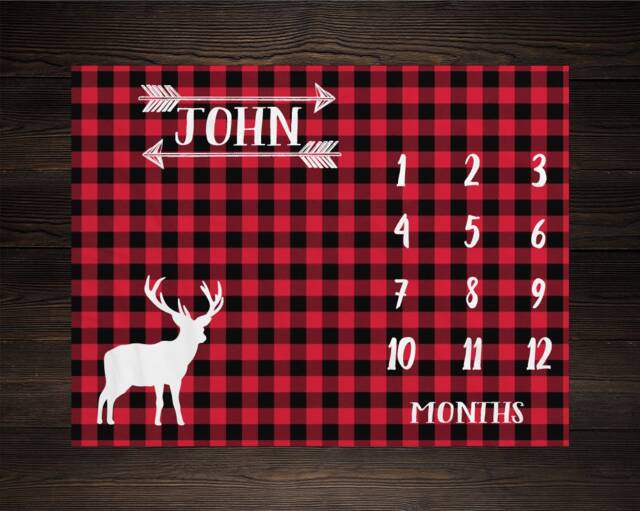 Lumberjack Milestone Blanket Month Growth Tracker Plaid Deer Baby Shower Gift Rustic Boy Nursery Woodland Watercolor - image 1