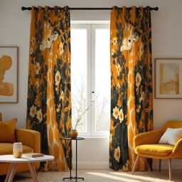 Safari Giraffe Curtains, Jungle Floral Drapes, Tropical Animal Print Window Panels, Exotic Nature Theme Custom Curtains - thumbnail 2