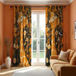 Safari Giraffe Curtains, Jungle Floral Drapes, Tropical Animal Print Window Panels, Exotic Nature Theme Custom Curtains