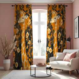 Safari Giraffe Curtains, Jungle Floral Drapes, Tropical Animal Print Window Panels, Exotic Nature Theme Custom Curtains - thumbnail 3