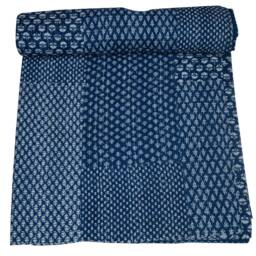 Indigo Patchwork Kantha Quilt Handmade Print Gudari Quilts Boho Blanket Hand Stitched Quilt Throw Bed Cover Bedspread Cover - thumbnail 3