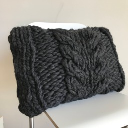 Giant Wool Cushion Case, Yarn Pillow Extreme Knit Cushion, Merino Gray Gift For Boyfriend