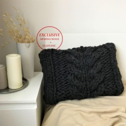Giant Wool Cushion Case, Yarn Pillow Extreme Knit Cushion, Merino Gray Gift For Boyfriend - thumbnail 2