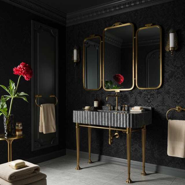 Fluted Black Marble Wall-Mounted Sink Luxury Bathroom Vanity - 36x16x7'' M1M029 - image 1