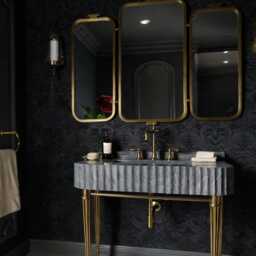 Fluted Black Marble Wall-Mounted Sink Luxury Bathroom Vanity - 36x16x7'' M1M029 - thumbnail 2