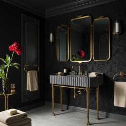 Fluted Black Marble Wall-Mounted Sink Luxury Bathroom Vanity - 36x16x7'' M1M029
