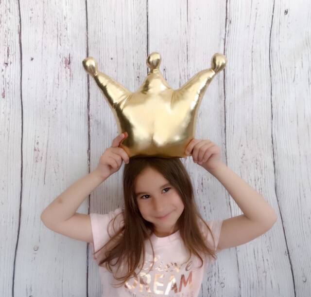 Gold Crown Pillow, Gold Nursery, Cushion, Baby Bedding, Decorative Pillow, Room Decor, Kids Girls Princess Room, Metallic Cushion - image 1