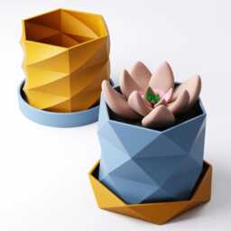 Triangle Pattern Geometric Plant Pot - Twisted Faceted Design With Low Poly Drip Tray - thumbnail 2