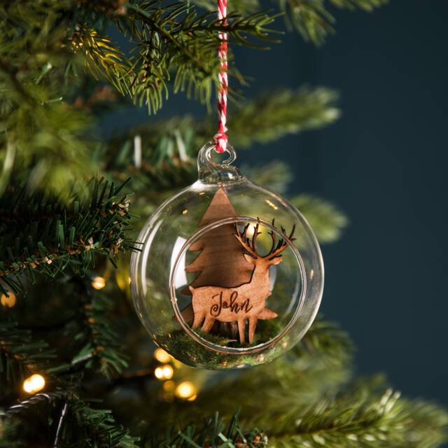Personalised Cherry Wood Stag Christmas Bauble - image 1