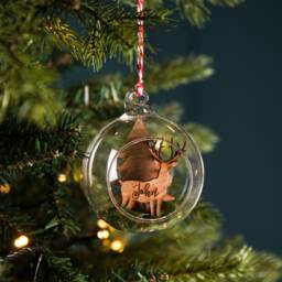 Personalised Cherry Wood Stag Christmas Bauble - thumbnail 1