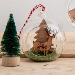 Personalised Cherry Wood Stag Christmas Bauble - thumbnail 3