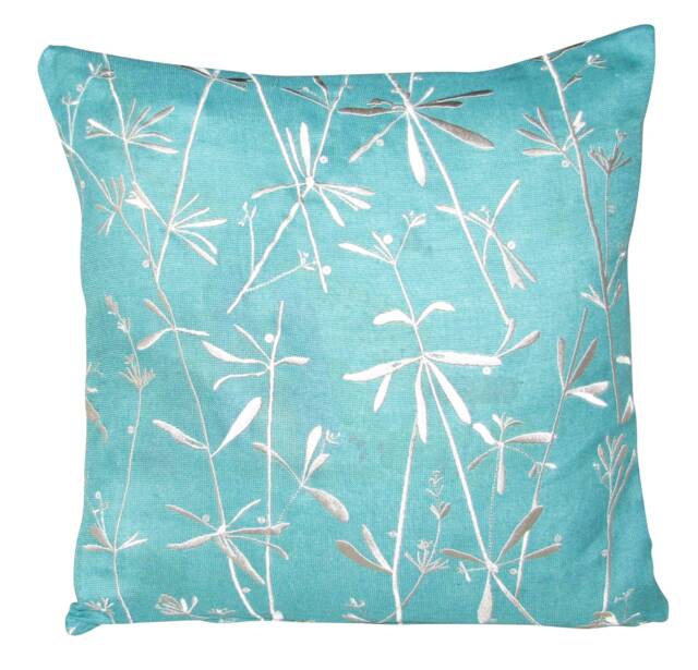 Harlequin Hortelano Callista Aqua & Silver Embroidery Cushion Cover