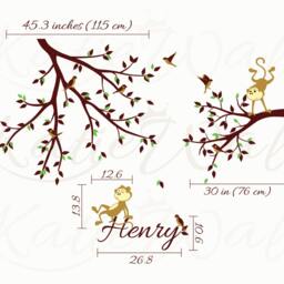 Tree Wall Decals Branch Decal Sticker Mural Cute Monkeys & Birds Art Decor For Nursery Kids Room Kw018 - thumbnail 2