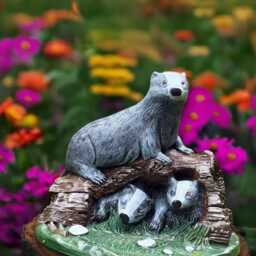 Family Badger Statue Stone Woodland Animal Sculpture Cement Forest Decoration Outdoor Mother Figurine Garden Wildlife Ornament - thumbnail 3