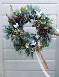 Eucalyptus/Cotton Limited Edition Luxury Festive Christmas Wreath - Preorder - thumbnail 1