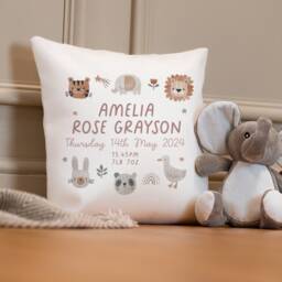 Personalised Jungle Girls Cushion - Nursery Girl's New Baby Girl Gifts Neutral Decor - thumbnail 2