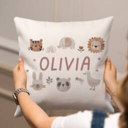 Personalised Jungle Girls Cushion - Nursery Girl's New Baby Girl Gifts Neutral Decor - thumbnail 3