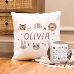 Personalised Jungle Girls Cushion - Nursery Girl's New Baby Girl Gifts Neutral Decor - thumbnail 1