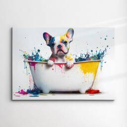 French Bulldog Bathtub Abstract Dog Pet Animal Painting Splatter Wall Art Framed Canvas Poster Print Home Kitchen Office Room Decor Gifts - thumbnail 3