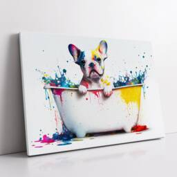 French Bulldog Bathtub Abstract Dog Pet Animal Painting Splatter Wall Art Framed Canvas Poster Print Home Kitchen Office Room Decor Gifts - thumbnail 2
