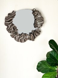 Brown Stoneware Sculptural Mirror Hand-Folded Ceramic Art, 17.5