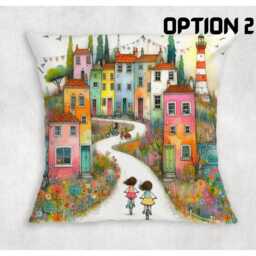 Rustic Seaside Town Cushion Cover Coastal Lighthouse & Bikes Design - thumbnail 2