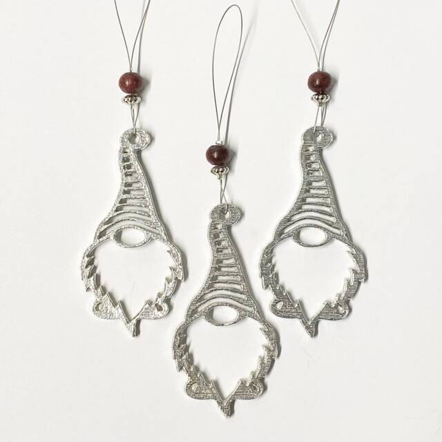 Hanging Gnome/Gonk - Set Of 3 Decoration, Quirky Christmas Pewter Handmade Uk, Decoration - image 1