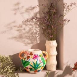 Off White Textured Paper Mache Vase, Home Decor Piece, Desk Decor, Flower Pot Vase For Dry Flowers - thumbnail 3