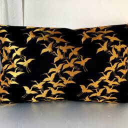 Golden Crane Throw Pillow Case, Japanese Obi Brocade Sofa Bedding Silk Cushion, Gold Decor Cover - thumbnail 2