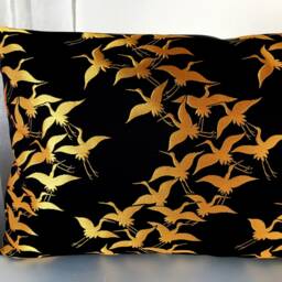 Golden Crane Throw Pillow Case, Japanese Obi Brocade Sofa Bedding Silk Cushion, Gold Decor Cover - thumbnail 3